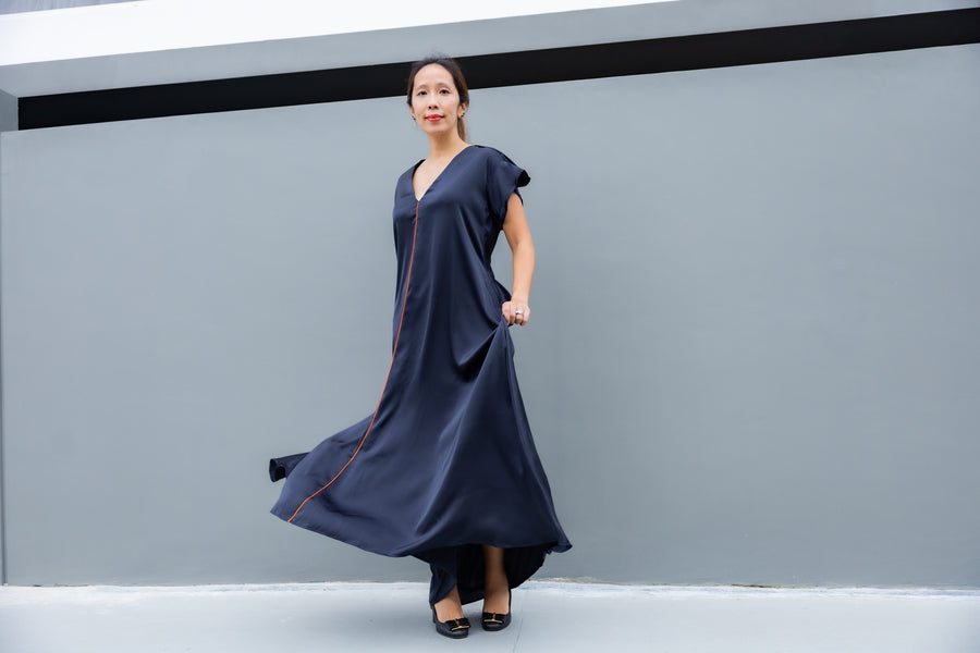 Wanderlust Midnight Blue & Burnt Orange dress