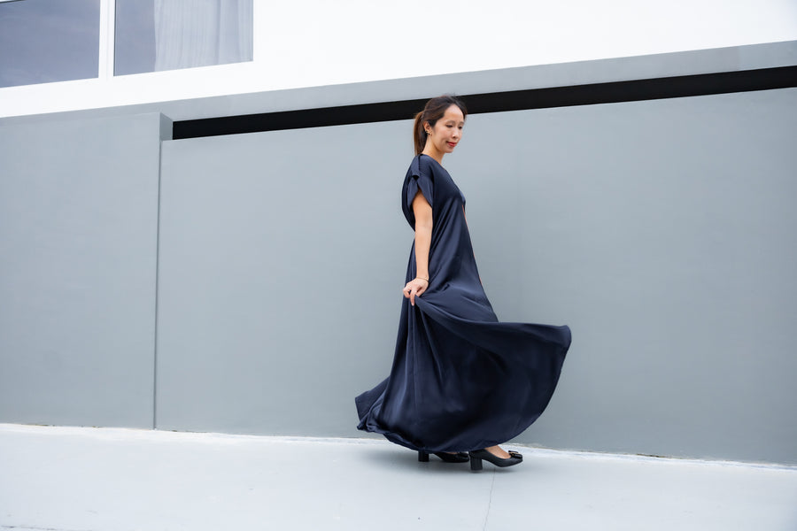 Wanderlust Midnight Blue & Burnt Orange dress – junglesuit Wanderlust Midnight Blue & Burnt Orange dress – junglesuit